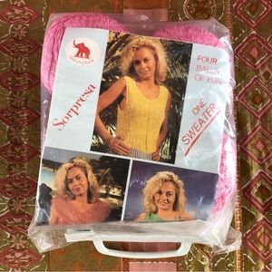 80's Hot Pink Sweater Pattern and Yarn Set - 80's Sweater - Needlework -  Knit
